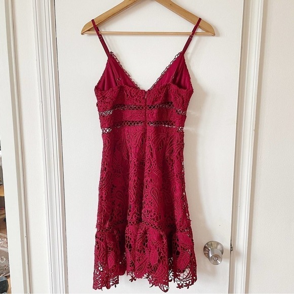 Lulu’s Dearly Beloved Burgundy Crochet Lace Semiformal Sundress Prom Dress S - Picture 4 of 10